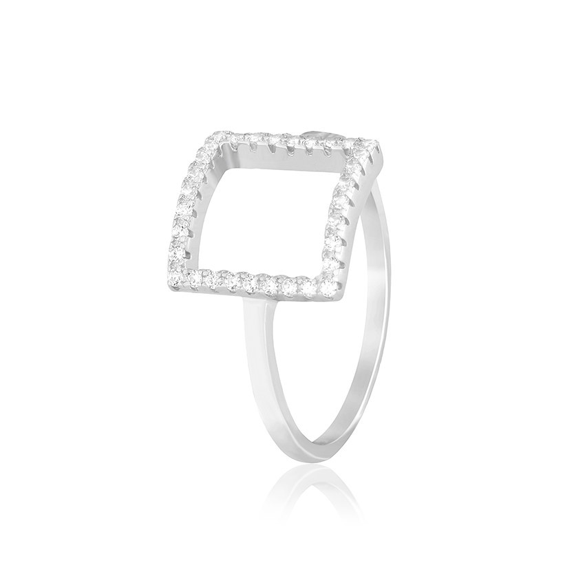 Срібна каблучка геометрія з фіанітами, Розмір 18,0, Вага: 1.5 г