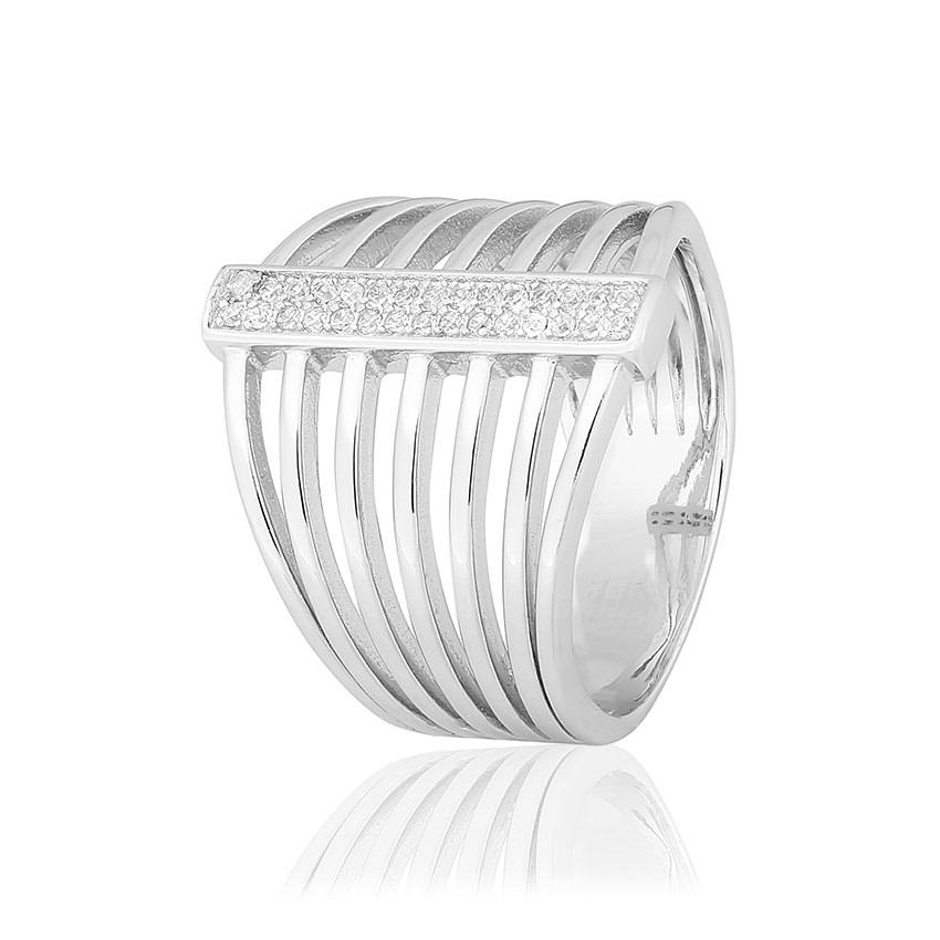 Срібна каблучка з фіанітами, Розмір 17,0, Вага: 5.8 г