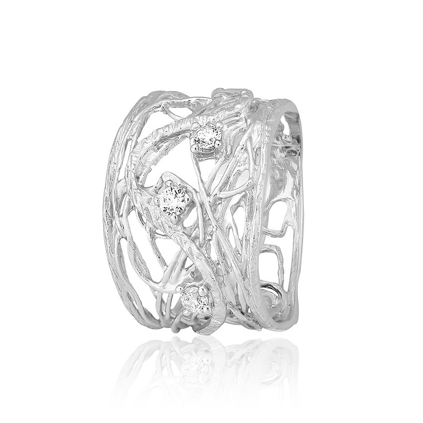 Срібна каблучка з фіанітами, Розмір 18,0, Вага: 5.1 г