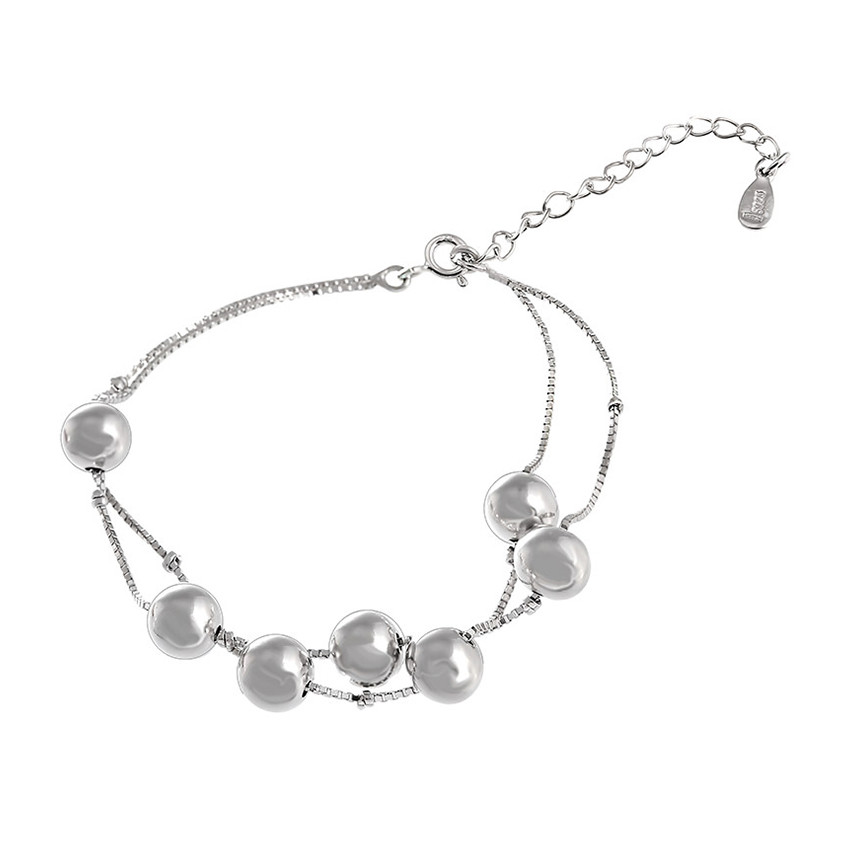 Браслет срібний із кулями без вставок, Розмір 16 см x 0,1 см, Вага: 5.3 г