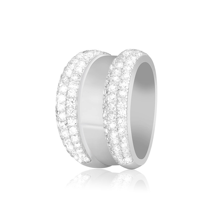 Срібна каблучка з фіанітами, Розмір 17,0, Вага: 7.7 г