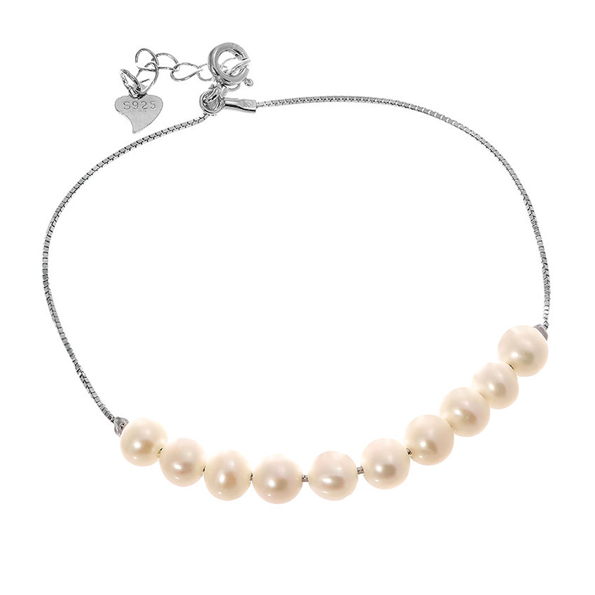 Срібний браслет з перлами, Розмір 18 см x 2 см, Вага: 3.7 г