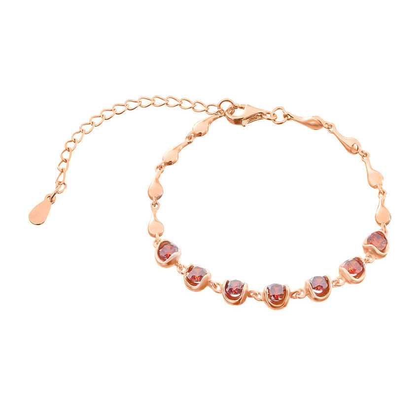 Срібний браслет в позолоті з червоними фіанітами, Розмір 16 см x 5 см, Вага: 6.0 г