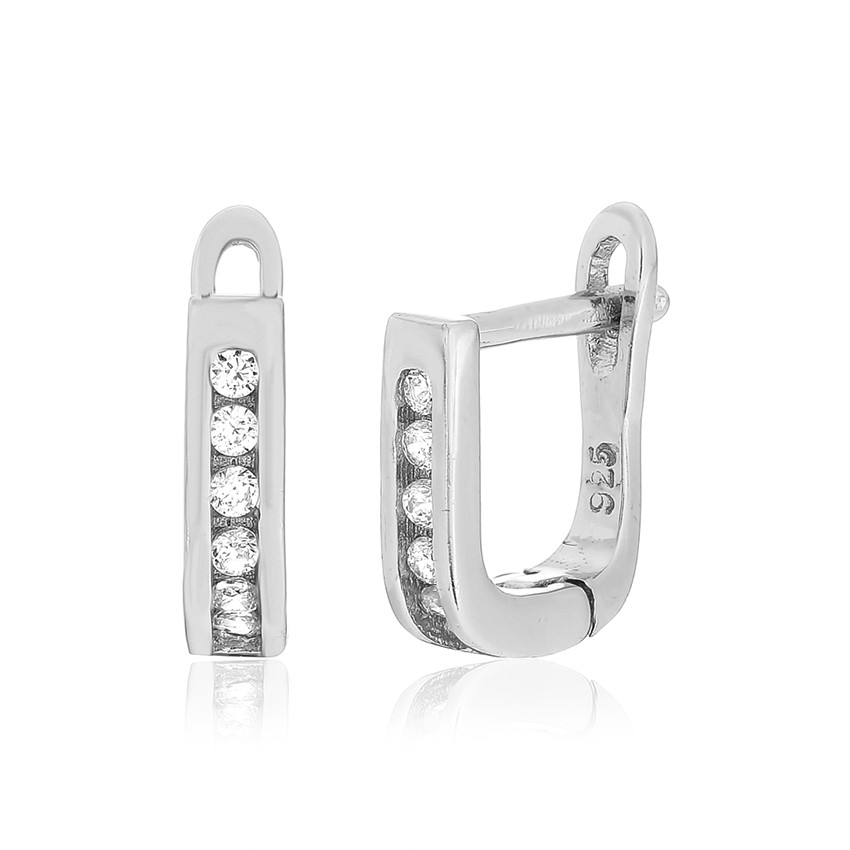 Сережки зі срібла з англійською застібкою з фіанітами