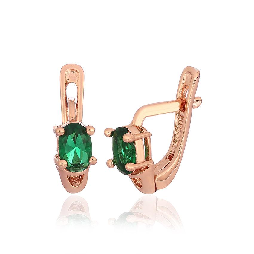 Срібні сережки в позолоті зі смарагдовими фіанітами