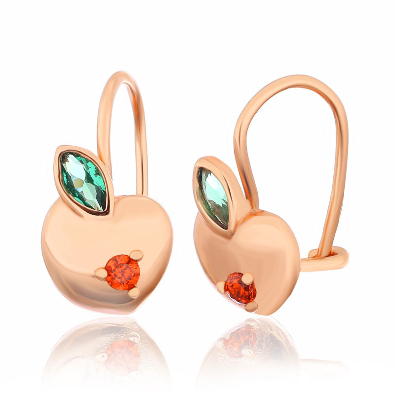 Срібні сережки в позолоті з червоними фіанітами "Яблучко"