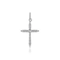Срібна підвіска хрестик родований декоративний з білими фіанітами