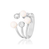 Срібна каблучка з фіанітами і перлами, Розмір 17,0, Вага: 4.2 г