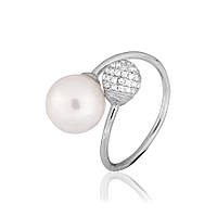 Срібна каблучка з фіанітами і перлами