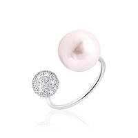 Срібна каблучка з фіанітами і перлами