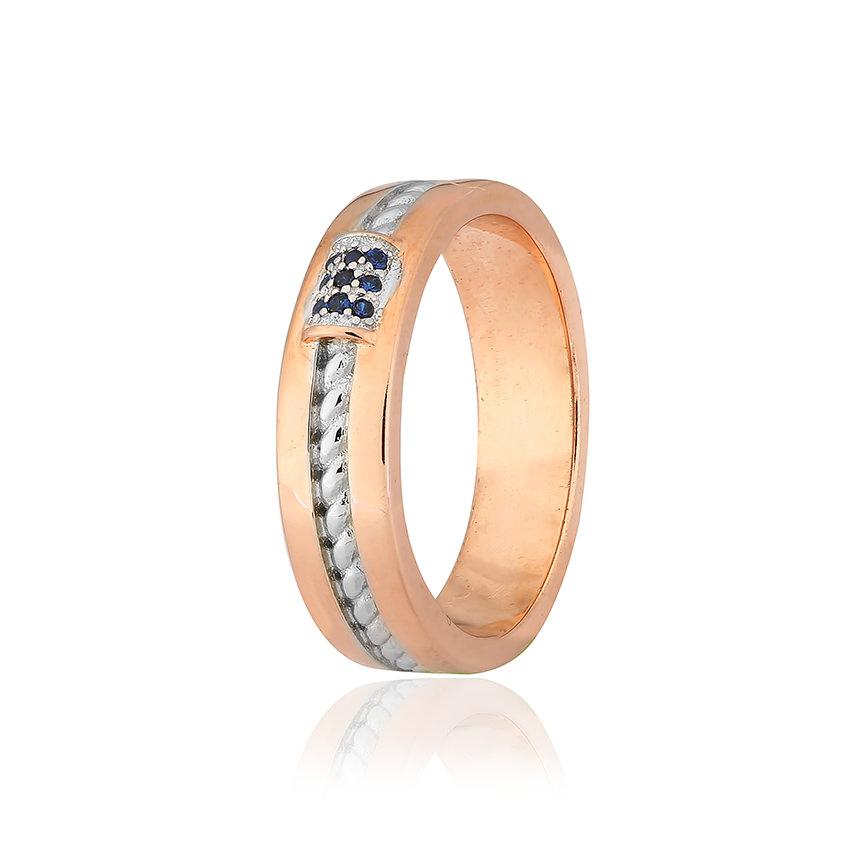 Срібна каблучка в лимонній позолоті з синіми фіанітами, Розмір 18,5, Вага: 5.8 г