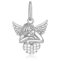 Срібна підвіска з білими фіанітами янголятко