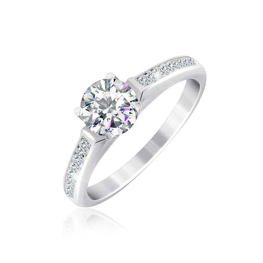 Срібна каблучка на заручини з білим камінням, Розмір 17,0, Вага: 2.5 г