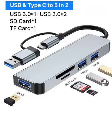 USB З USB 3.0 HUB високошвидкісний 5-портовий багатофункціональний адаптер-розгалужувач OTG