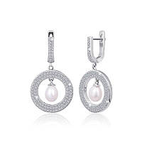 Срібні сережки з фіанітами і перлами