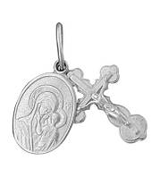 Срібний підвіс "Хрест з Казанською іконою Божої Матері"