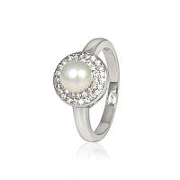 Срібна каблучка з фіанітами і перлами, Розмір 16,0, Вага: 4.0 г