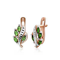 Срібні сережки в позолоті зі смарагдовими фіанітами