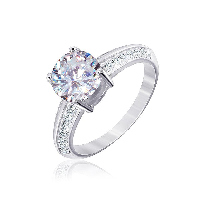 Срібна каблучка з фіанітами, Розмір 15,5, Вага: 2.6 г