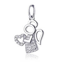 Срібний підвіс з фіанітами янголятко з серцем