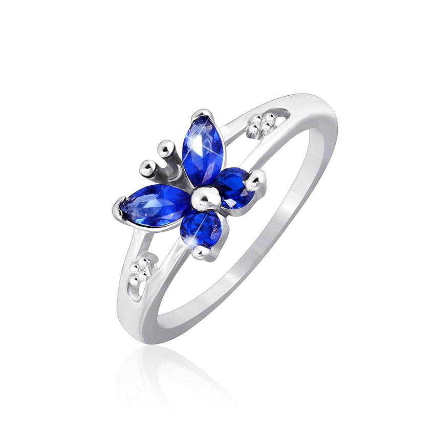 Срібна каблучка з синіми фіанітами, Розмір 15,5, Вага: 1.8 г