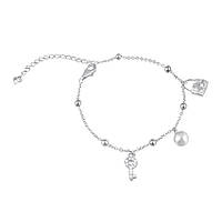 Срібний браслет на ногу з фіанітами, якір+декор (Б2Ф/707Н), Розмір 23,5 см x 5 см, Вага: 3.2 г