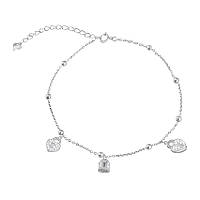 Срібний браслет на ногу замочки, Розмір 22,5 см x 0,1 см, Вага: 3.4 г