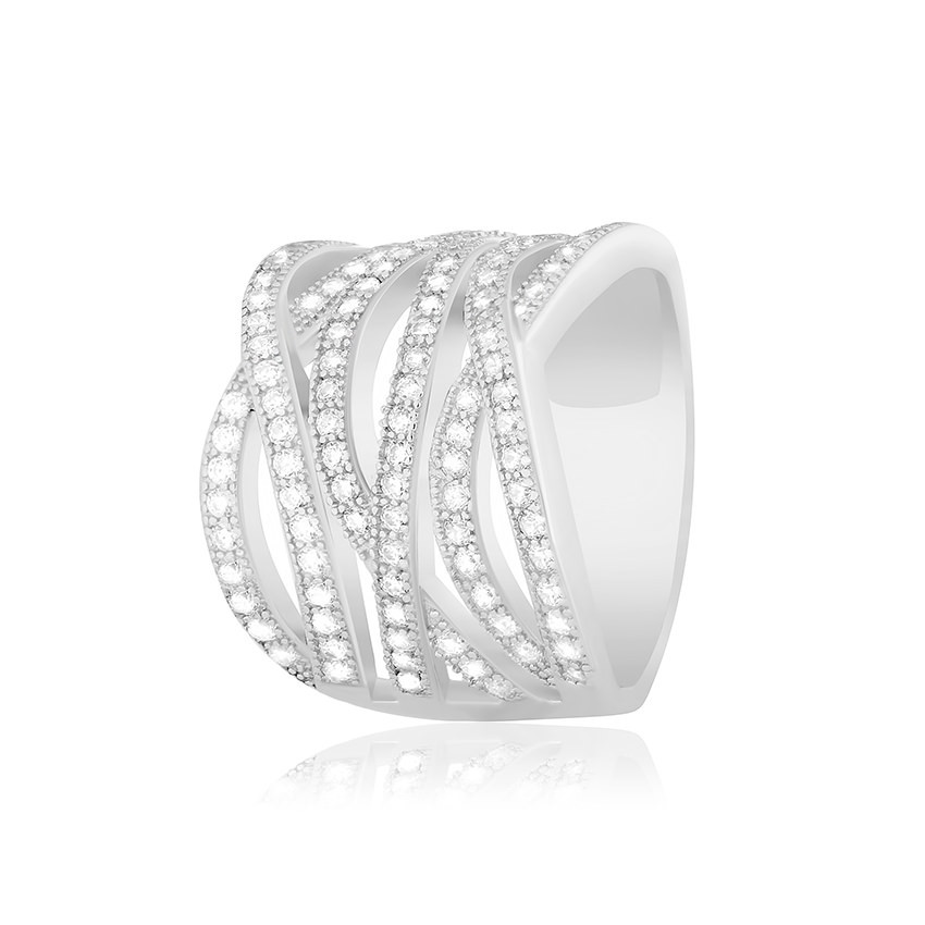 Срібна каблучка з фіанітами, Розмір 18,0, Вага: 7.5 г