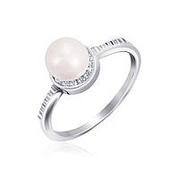 Срібна каблучка з фіанітами і перлами, Розмір 16,0, Вага: 2.0 г