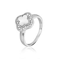 Срібна каблучка в стилі "Van Cleef та Arpels" зі вставкою фіаніт/перламутр, Розмір 17,0, Вага: 2.0 г