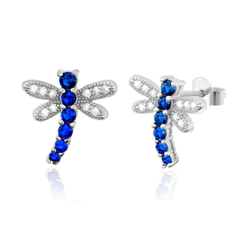 Срібні сережки з синіми фіанітами "Бабка"