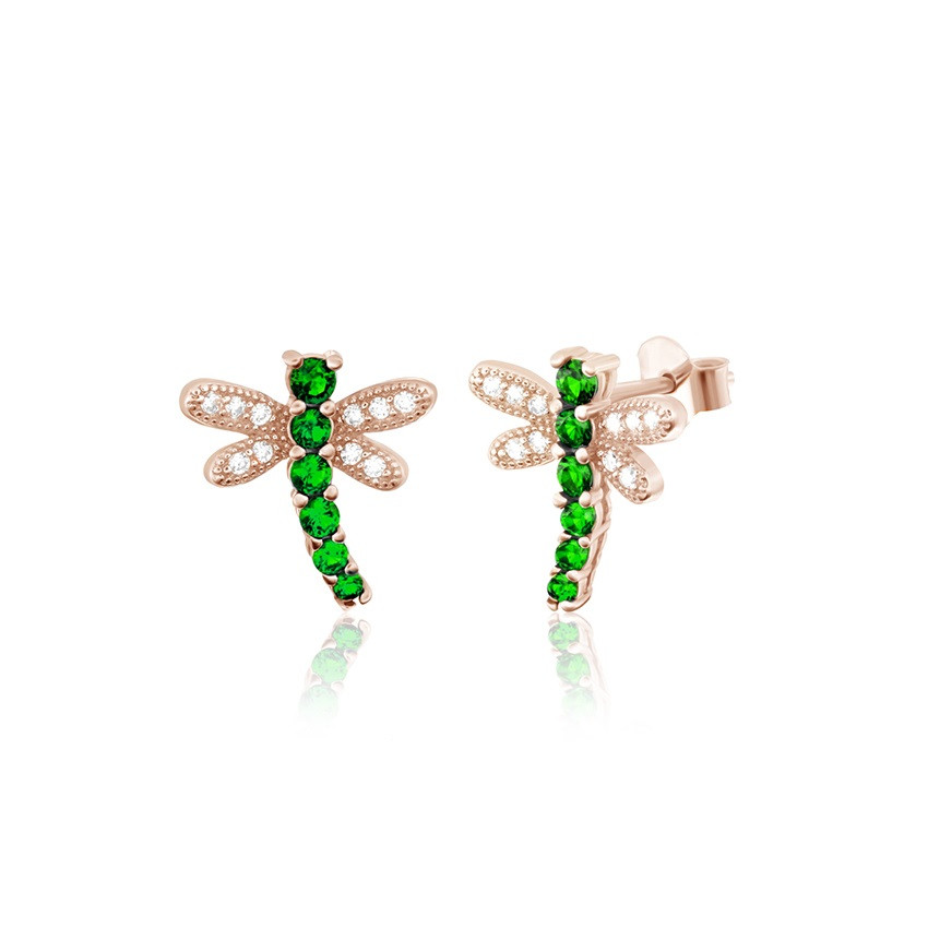 Срібні сережки в позолоті зі смарагдовими фіанітами "Бабка"