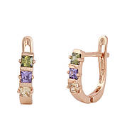 Срібні сережки позолочені з різнокольоровими фіанітами