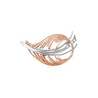 Срібна брошка в позолоті з фіанітами "Листок"