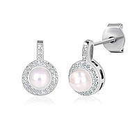 Срібні сережки з фіанітами і перлами