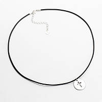 Кольє з каучуковим шнурком зі срібною підвіскою геометрія, Розмір 38 см x 0,2 см, Вага: 3.4 г