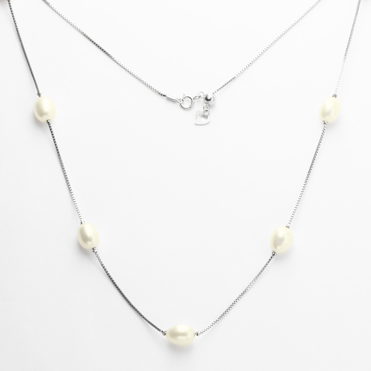 Срібне кольє з перлинами, Розмір 40 см x 0,1 см, Вага: 6.2 г