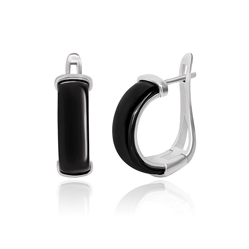 Срібні сережки з чорною керамікою