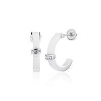 Срібні сережки з фіанітами і білою керамікою