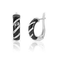 Срібні сережки з фіанітами і чорною керамікою