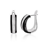 Срібні сережки з фіанітами і чорною керамікою