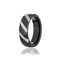 Срібна каблучка з фіанітами і чорною керамікою, Розмір 16,5, Вага: 5.0 г