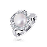 Срібна каблучка з перлами і фіанітами, Розмір 16,0, Вага: 4.6 г