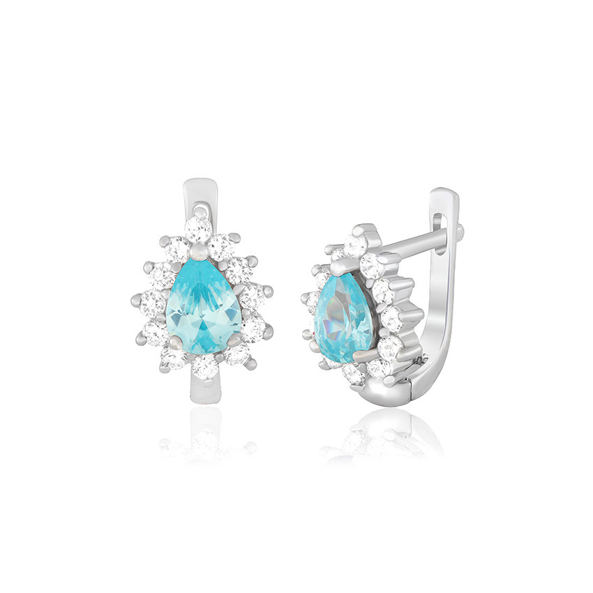 Срібні сережки з блакитними фіанітами