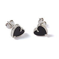 Срібні сережки пусети сердечки з чорним оніксом