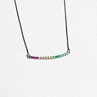 Срібне кольє з різнокольоровими фіанітами, Розмір 42 см x 0,1 см, Вага: 1.7 г