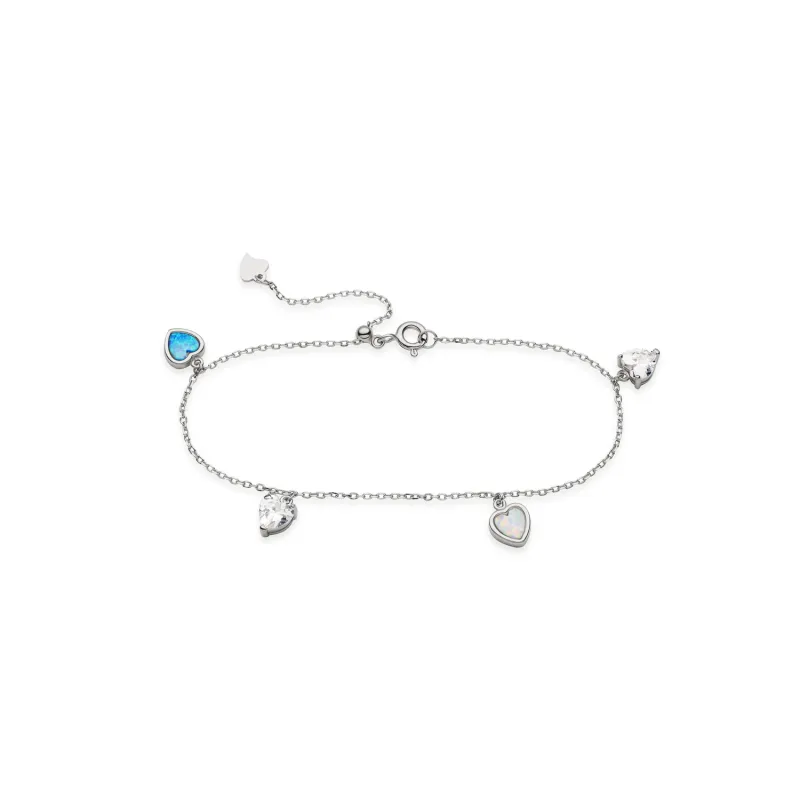 Срібний браслет з фіанітами і опалом, Розмір 16 см x 5 см, Вага: 2.3 г