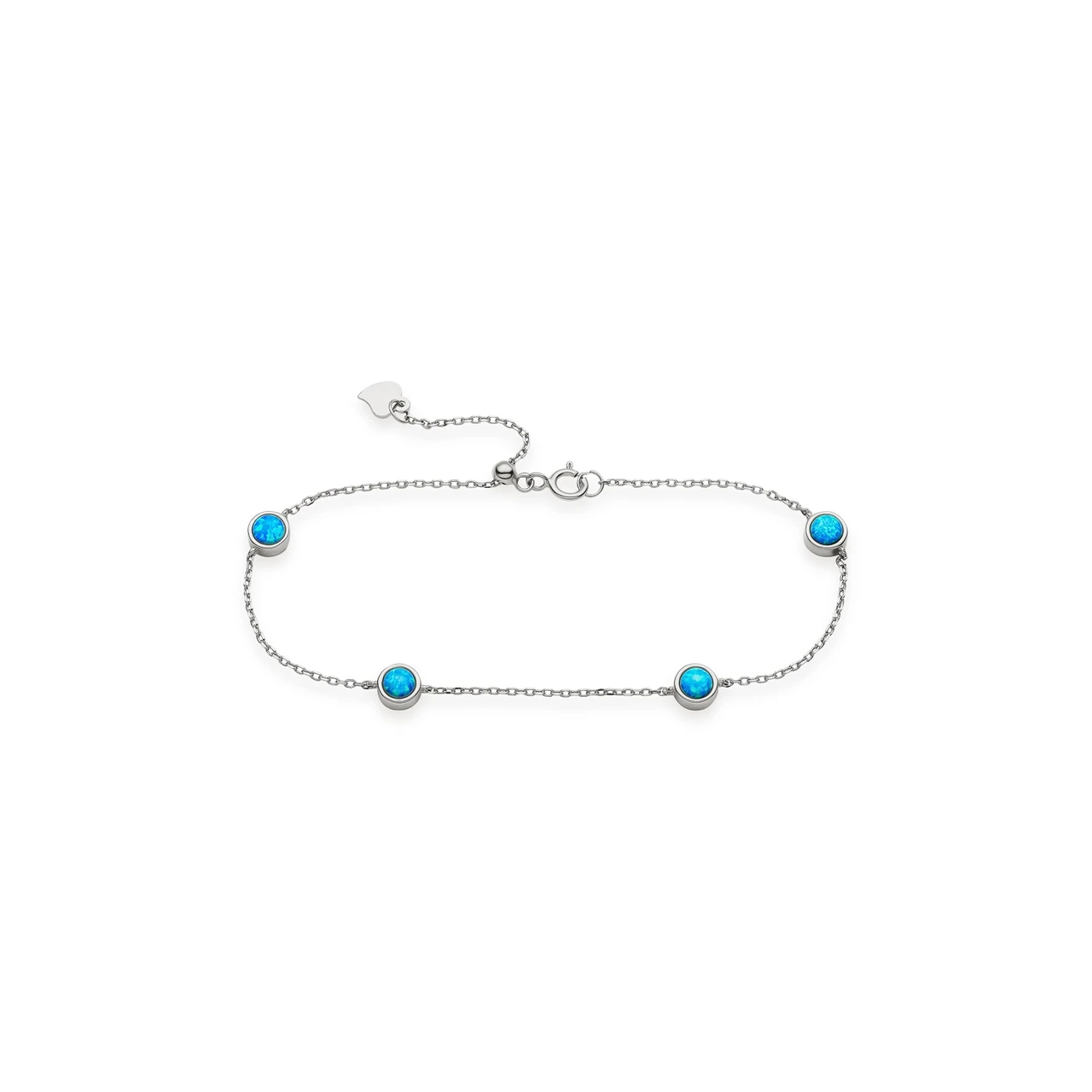 Срібний браслет з синіми опалами, Розмір 20 см x 0,1 см, Вага: 2.0 г