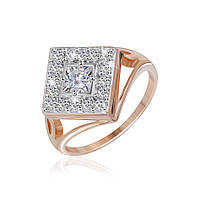 Срібна каблучка в позолоті з фіанітами, Розмір 16,5, Вага: 3.5 г