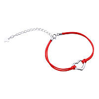 Cрібний браслет з шовком та серцем, Розмір 16,5 см x 0,15 см, Вага: 2.4 г